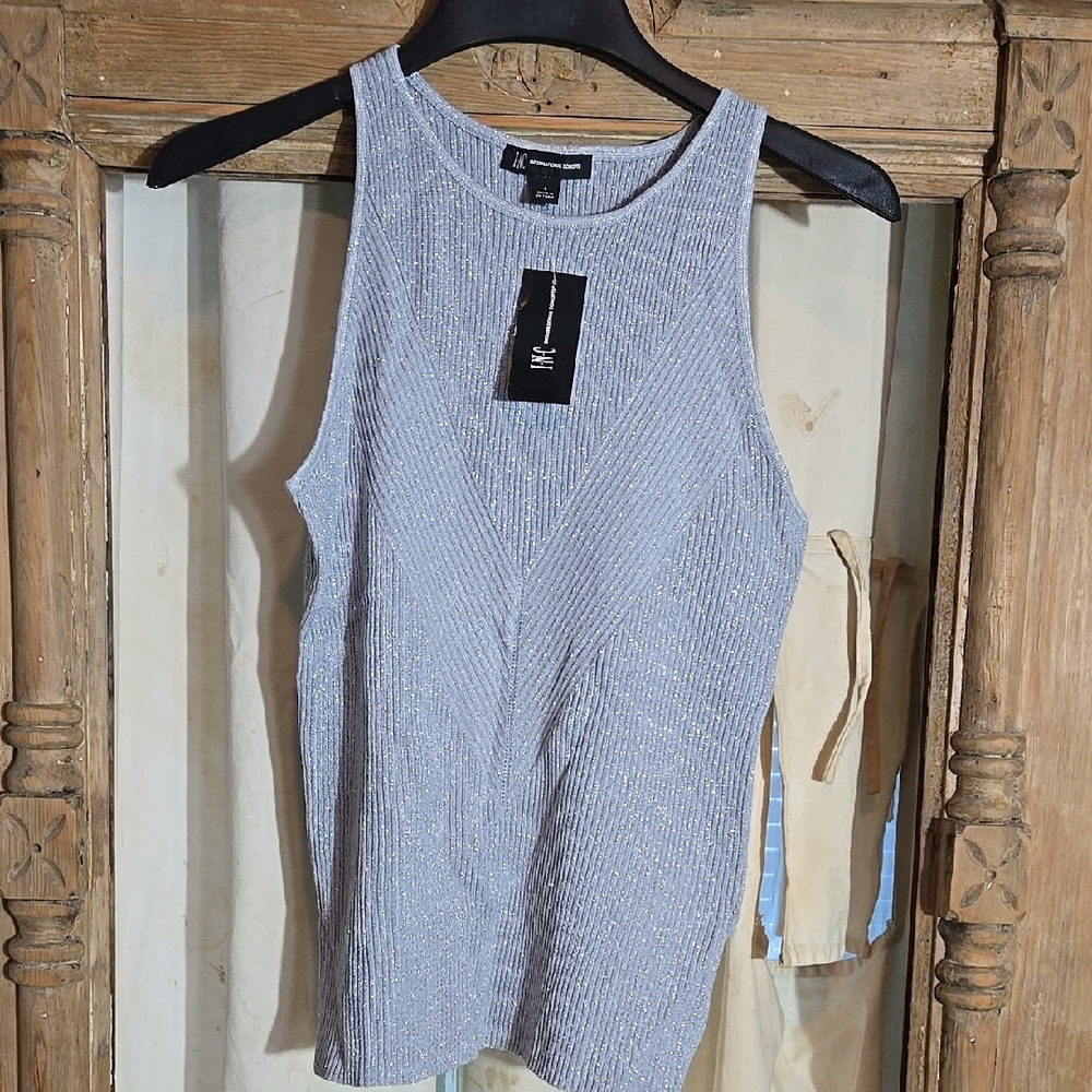 Silver Ribbed Tank Top In Size Large
